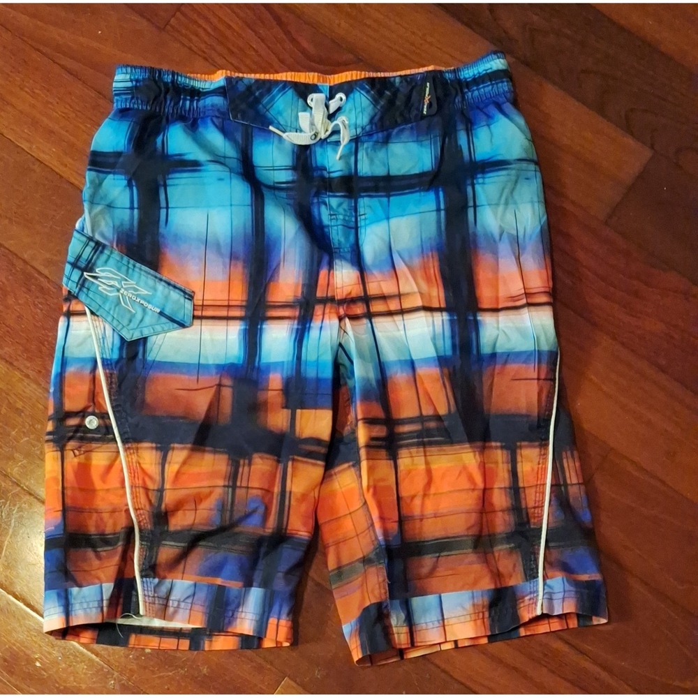 Zero X Posur Multi-color Orange to Blue Men's XL Swim Trunks w/ tropical‎ print